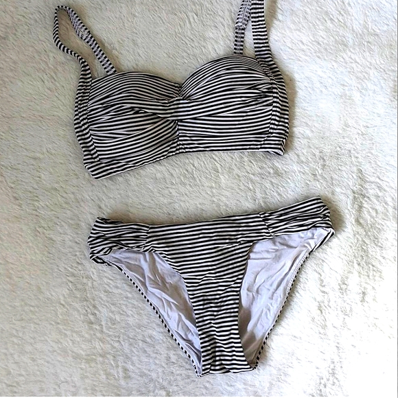 White & Black Striped Bikini - Picture 2 of 2